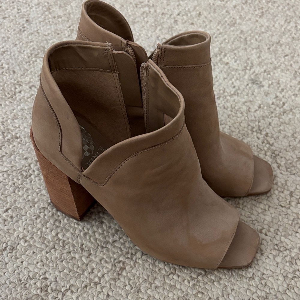 Vince Camuto Tan Peep-Toe Ankle Booties